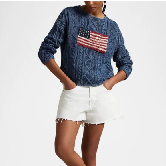 Polo Ralph Lauren Flag Aran-Knit Cotton Sweater XS - Picture 6 of 6